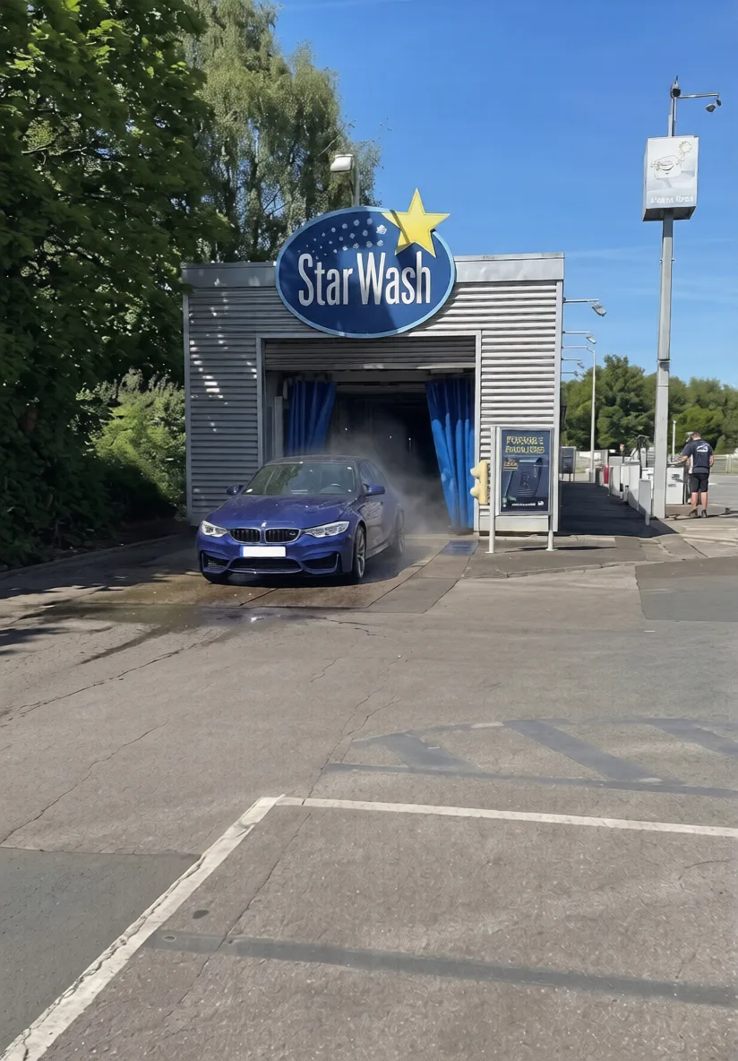 Starwash Waschstraße Duisburg Berliner Straße mit Fahrzeug am Ausgang