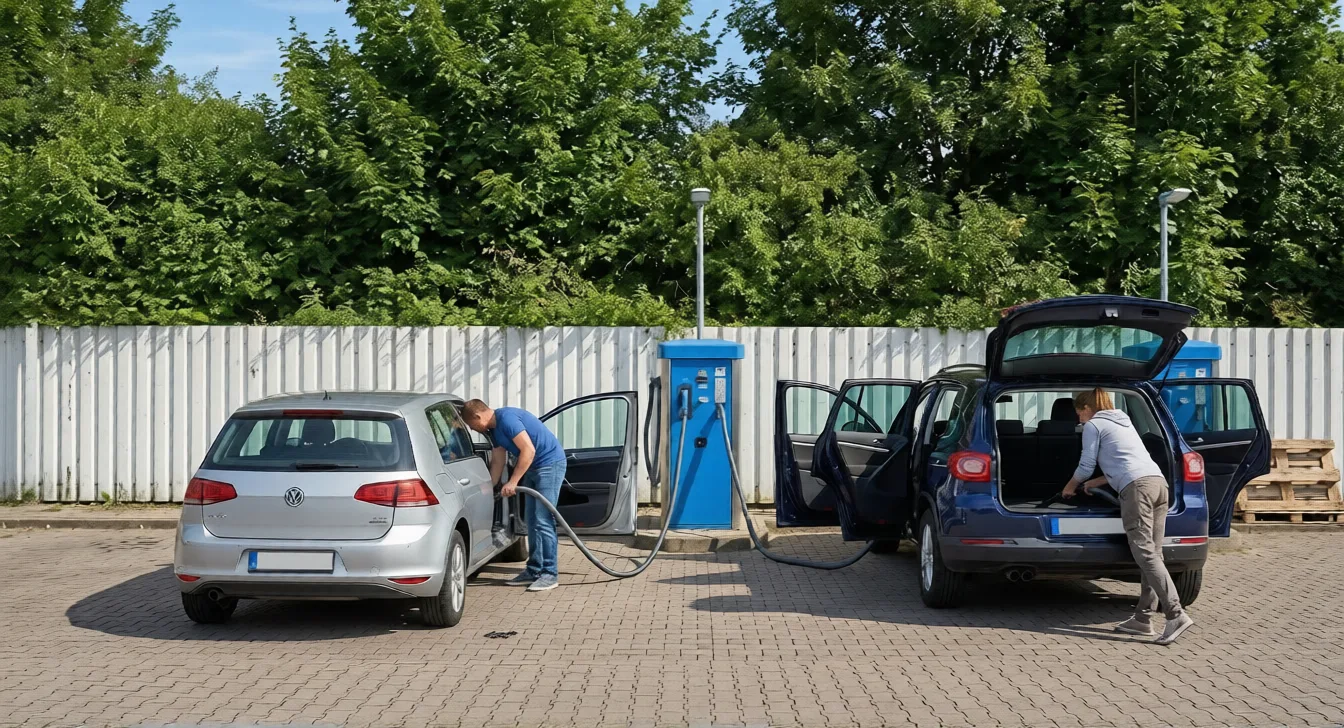 Außenansicht der Autowaschanlage Emmerich mit Waschplätzen